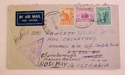 AUSTRALIA  AIF FIELD No.9 B/S MOREE FORWARDED TO ROSE BAY CENSORED 19 JAN 1942 