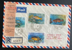 1980 Bottle Oak Turks & Caicos Airmail Registered Cover To Des plaines IL Usa