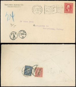 1912 Niagara Falls CDS Cover to NORWAY, POSTAGE DUE & #J2 #J5 Added, SCARCE USE!