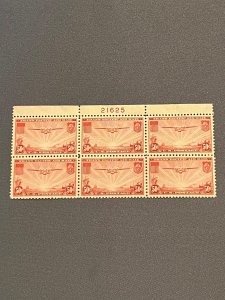 C22, China Clipper, Plate Block of 6, Mint OGNH,  CV $125.00