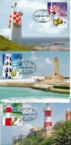 ISRAEL 2009 LIGHTHOUSES IN ISRAEL MAXIMUM CARDS SET OF 3