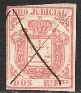 SPANISH COLONIES CUBA PHILIPPINES PUERTO RICO 1856-64 2r Judicial Revenue USED