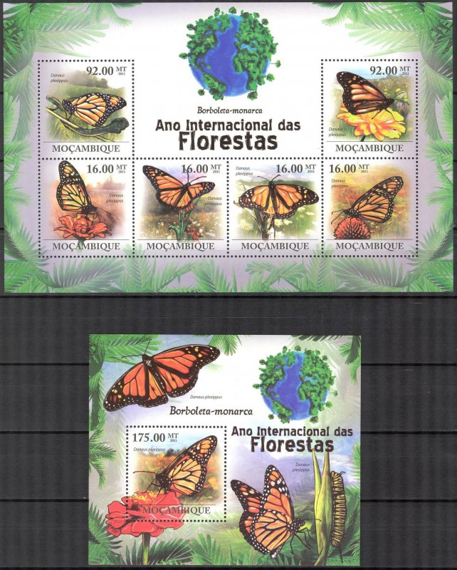 Mozambique 2011 Butterflies Sheet + S/S MNH