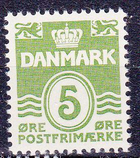 Denmark  223 MNH 1933 5o yel grn  Numeral