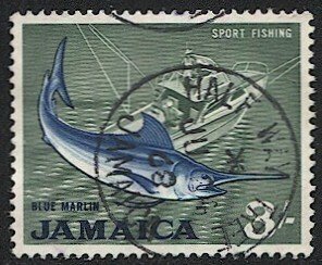 JAMAICA 1964  2sh Used, Sc 229a, VF, Sport Fishing, Blue Marlin + Fish