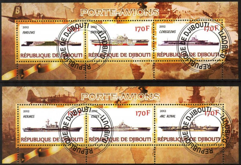 {g0091} Djibouti 2012 Ships Aviation 2 sheets Used / CTO Cinderella