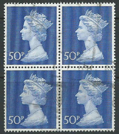 GB QE II Decimal Currency High Value Machin Block SG 831 - 50p SG 831