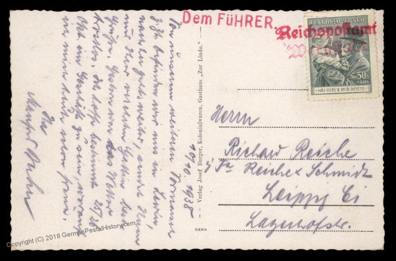 3rd Reich Germany 1938 Warnstadt Sudetenland Annexation Provisional Cover 90458