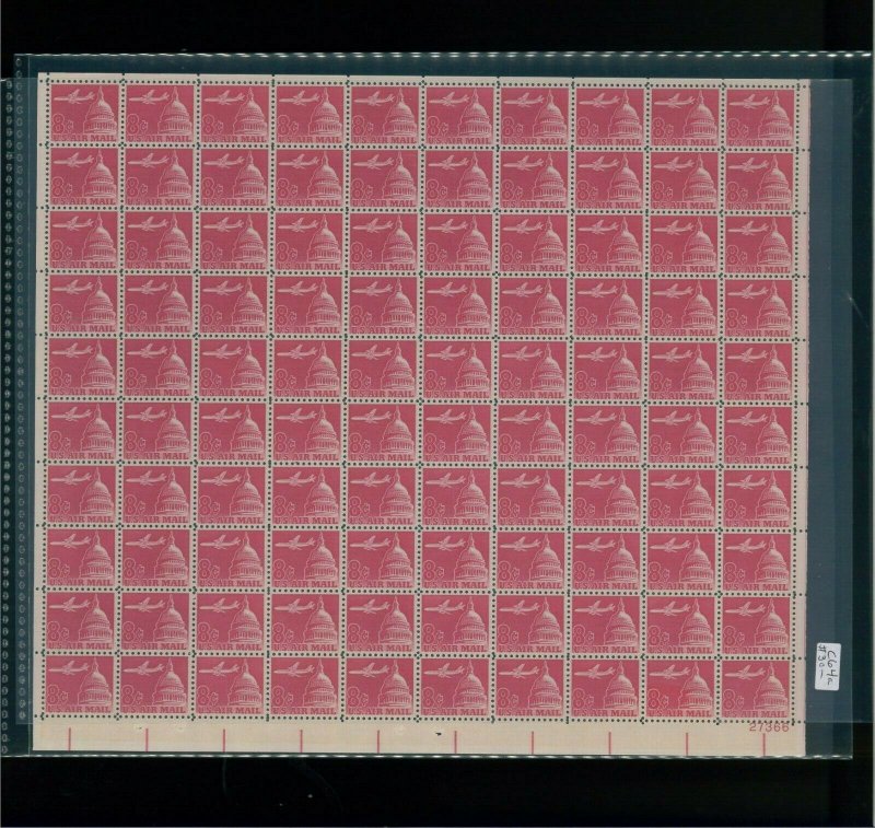 1963 United States Air Mail Postage Stamp #C64a Plate No. 27366 Mint Full Sheet