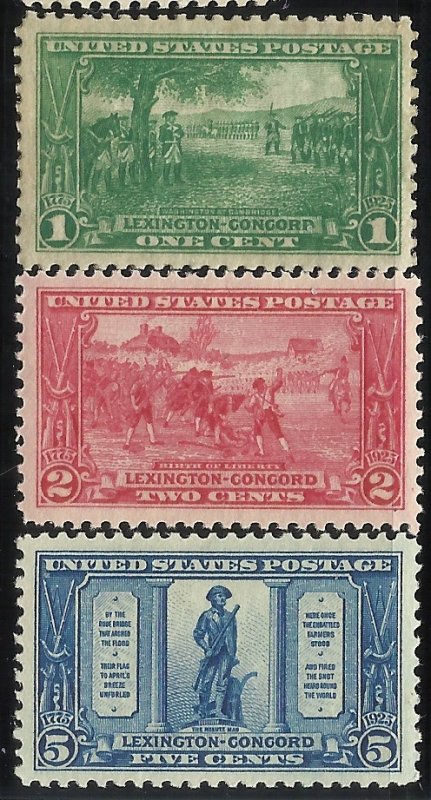 617-619 1c, 2c, 5c Lexington-Concord MLH VF Centering