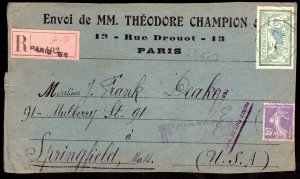 FRANCE 1928 REGISTERED PARIS CARD ENVOI DE MM.THEODORE CHAMPION AUTHOR OF BILING