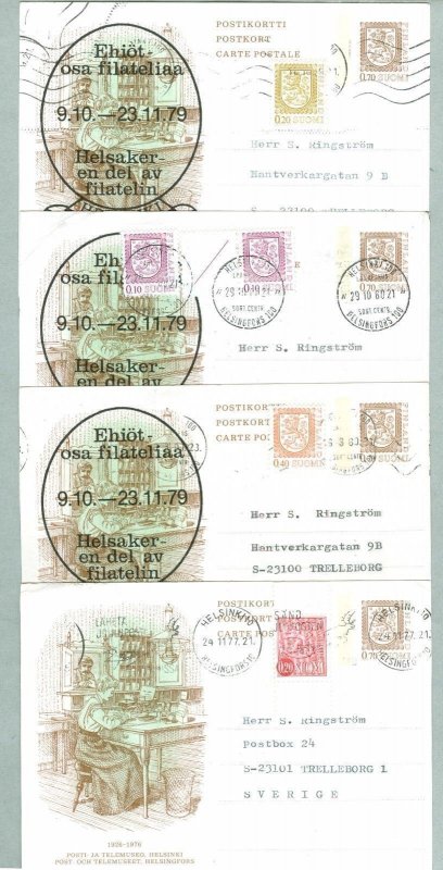 Finland. 4 Cards Cachet Postal used 1977-1980. Addressed: Sweden.