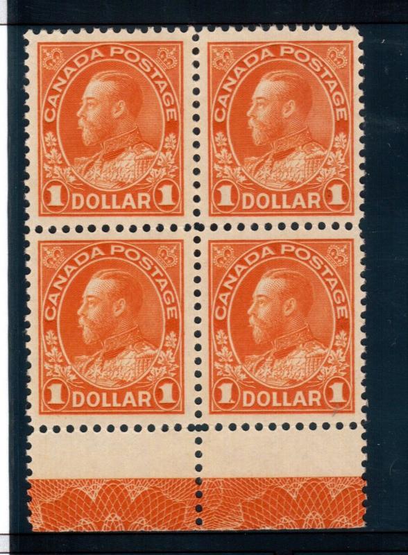 Canada #122 Extra Fine Mint Lathework D Block - Bottom Stamps Are Never Hinged