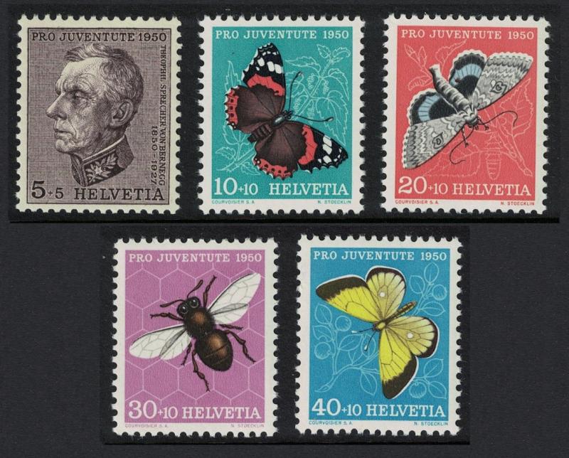 Switzerland Butterflies Moths 5v Pro Juventute 1950 SG#J132-J136 SC#B196-B200