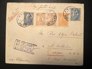 1923 Registered Romania Airmail First Flight Cover FFC Satu Maret to Curacao