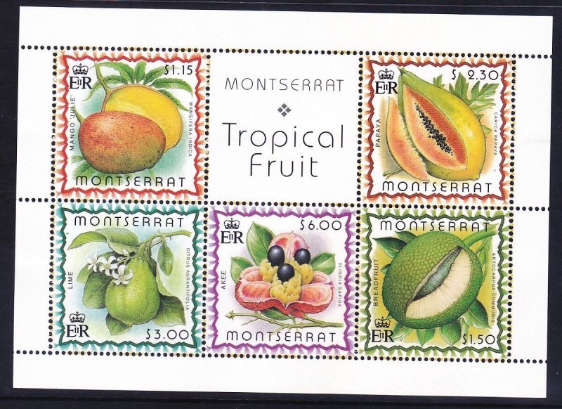 Montserrat 988a (984-88) MNH Tropical Fruit of Montserrat Mini Sheet of 5