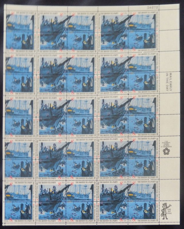 MALACK 1480-1483 8c Boston Tea Party, F-VF NH or bet..MORE.. sheet1480-1483