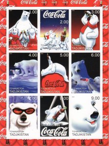 Tajikistan 2000 Coca-Cola Polar Bears-ANIMATION Sheetlet (9) IMPERFORATED MNH