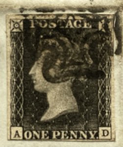 GB QV 1840 PENNY BLACK ‘AD’ PLATE 06 ON PIECE FOUR MARGIN BLACK MX’ HIGH C.V£+++ 