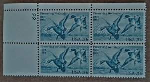 US #2092 20c Waterfowl Preservation Act MNH block of 4 plate #22 (1984)