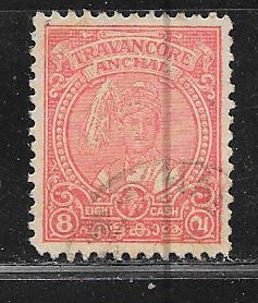 India- Travancore #48 8ca rose red (U) CV $3.00