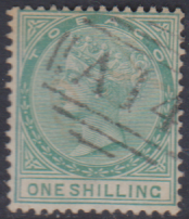 TOBAGO 1879 USED 1/- GREEN SG4 CAT 