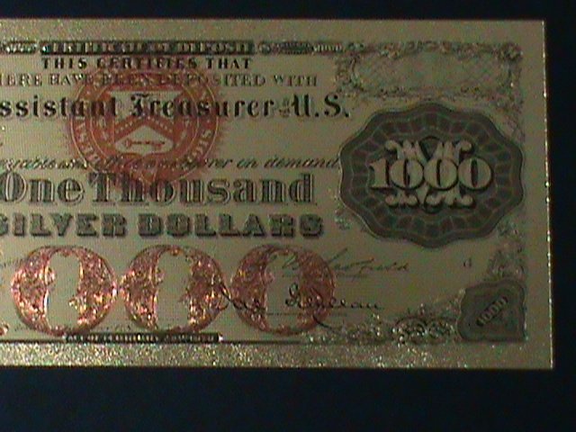 ​UNITED STATES- 24 KARAT GOLD REPLICA $1000 SILVER DOLLARS-VF WITH CERTIFICATE