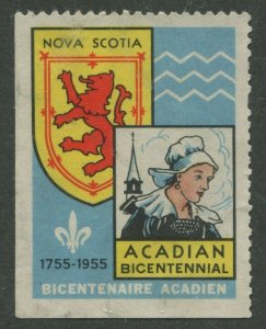 CANADA CINDERELLA cc0435 1955 NOVA SCOTIA ACADIAN BICENTENNIAL