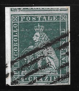 1851 Tuscany No. 6a blue green on blue fragment Acronym E. Diena Bolaffi