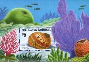 Antigua 1986 - Sea Shells Marine Life - Souvenir Stamp Sheet - Scott #947 - MNH