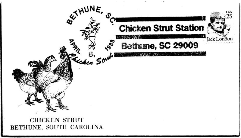 US SPECIAL EVENT COVER CHICKEN STRUT STATION BETHUNE SOUTH CAROLINA 1988 TYPE B