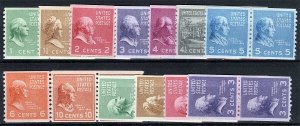 US Sc 839-851 Multicolor 1¢-10¢ 1938 MNH OG Coil Pairs Set