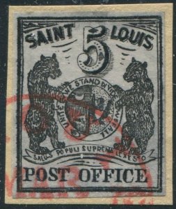 US#11x4 5c Saint Louis Bear Used on Piece with PSE Certificate