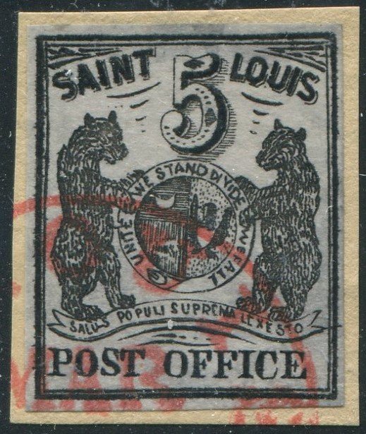 US#11x4 5c Saint Louis Bear Used on Piece with PSE Certificate