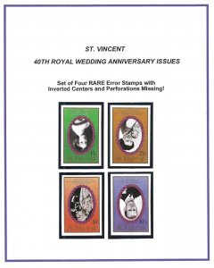 St. Vincent, Inverted Centers, Royal Wedding Anniversary Issues, Set of 4, N.H.