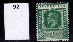 Seychelles Scott 92 MH* KGVi 1921 stamp, short perf at bottom