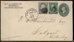 USA 1888 Upfranked Postal Stationery Germany Columbus GA Transatlantic 87676