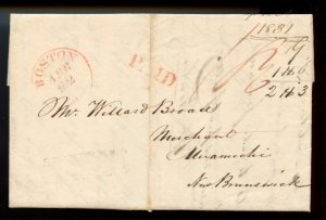 ? 1831 Boston border 1N6 Miramichi St.John Fleuron 18 1/2c St. Andrews line h/s