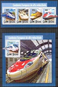 Guinea Bissau 2015 Modern Trains Locomotives sheet + S/S MNH