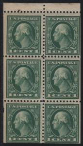 498e 1917 1c Washington Bklt Pane NH