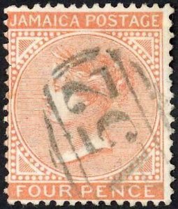 Jamaica SG11a 4d red-orange Wmk CC Mandeville A52 Pmk