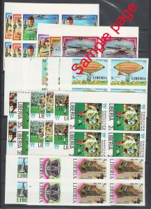 Liberia IMPERF range sets 1978-86 in um blks of 4 thematics incl Birds, Animal