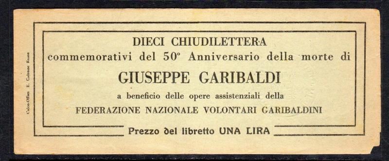 Italy Garibaldi Cinderella Poster Stamp Full Booklet a775