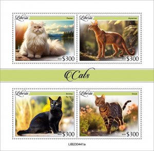 LIBERIA- 2023 - Cats - Perf 4v Sheet - Mint Never Hinged