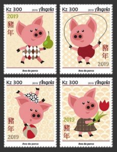 Angola - 2019 Chinese Zodiac Year of the Pig - Set of 4 Stamps - ANG190102a