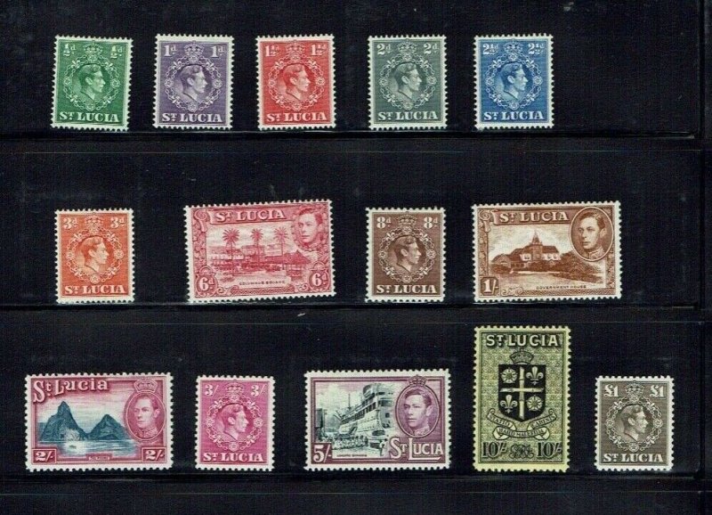 St Lucia: 1938, King George VI definitive, part set to £1, Mint.