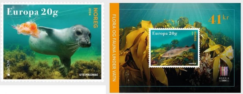 Norway 2024 Europa CEPT Underwater fauna and flora NORDIA stamp and block MNH