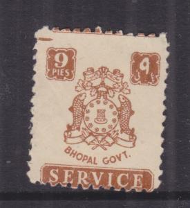 BHOPAL, SERVICE, 1944 9p. Orange Brown, lhm..