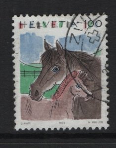 Switzerland #874  used 1993 animals 100c  horses