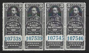 CANADA REVENUE - #FWM63 - 20c KING GEORGE V WEIGHTS & MEASURES USED PAIRS